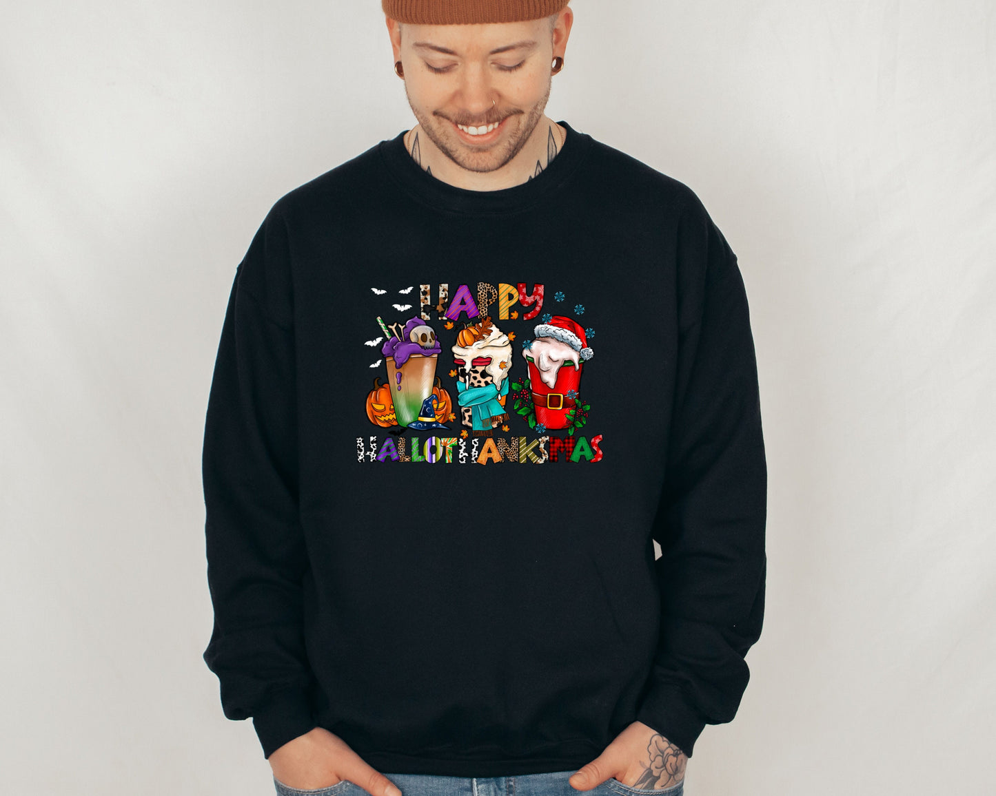 HalloThanksMas Sweatshirt, Holiday Sweater, Halloween Hoodie, Thanksgiving Sweater, Christmas Hoodie, Holiday Season Gift, Holiday Season