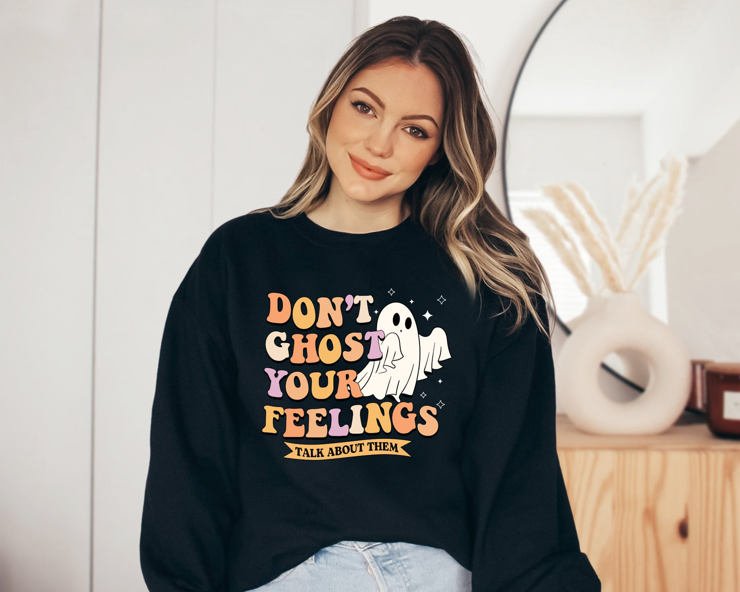 Halloween Mental Health Sweatshirt, Feel Your Feelings Sweater, Halloween Hoodie, Trendy Halloween Ghost Sweater, Mental Health Awareness