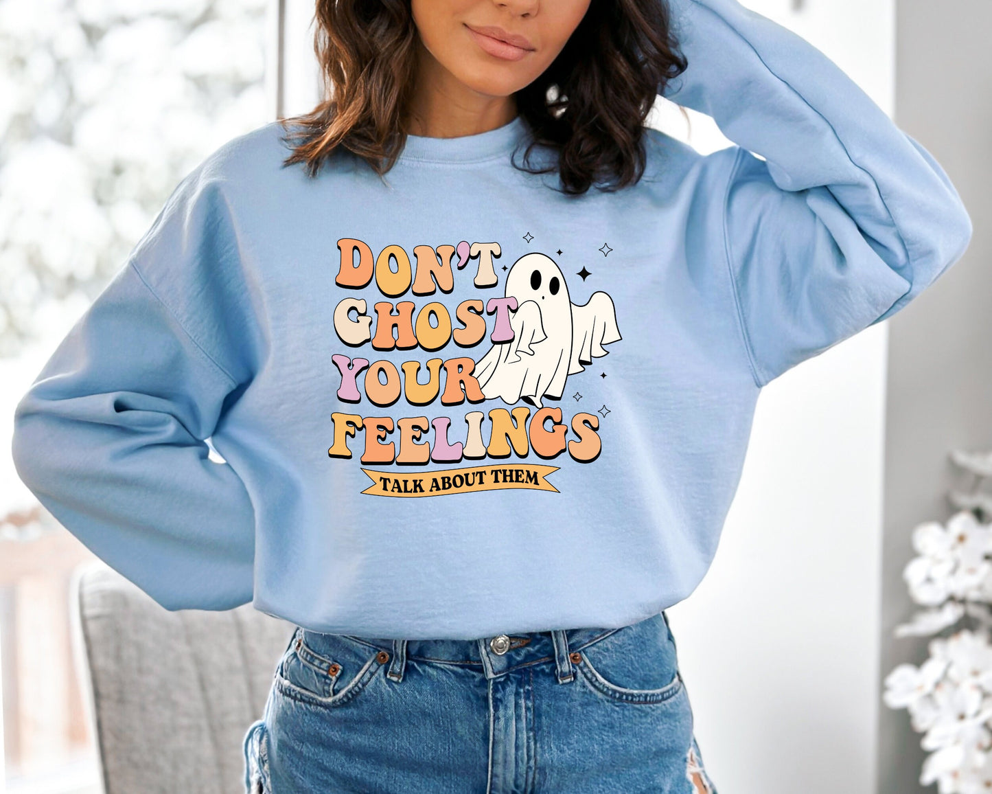 Halloween Mental Health Sweatshirt, Feel Your Feelings Sweater, Halloween Hoodie, Trendy Halloween Ghost Sweater, Mental Health Awareness