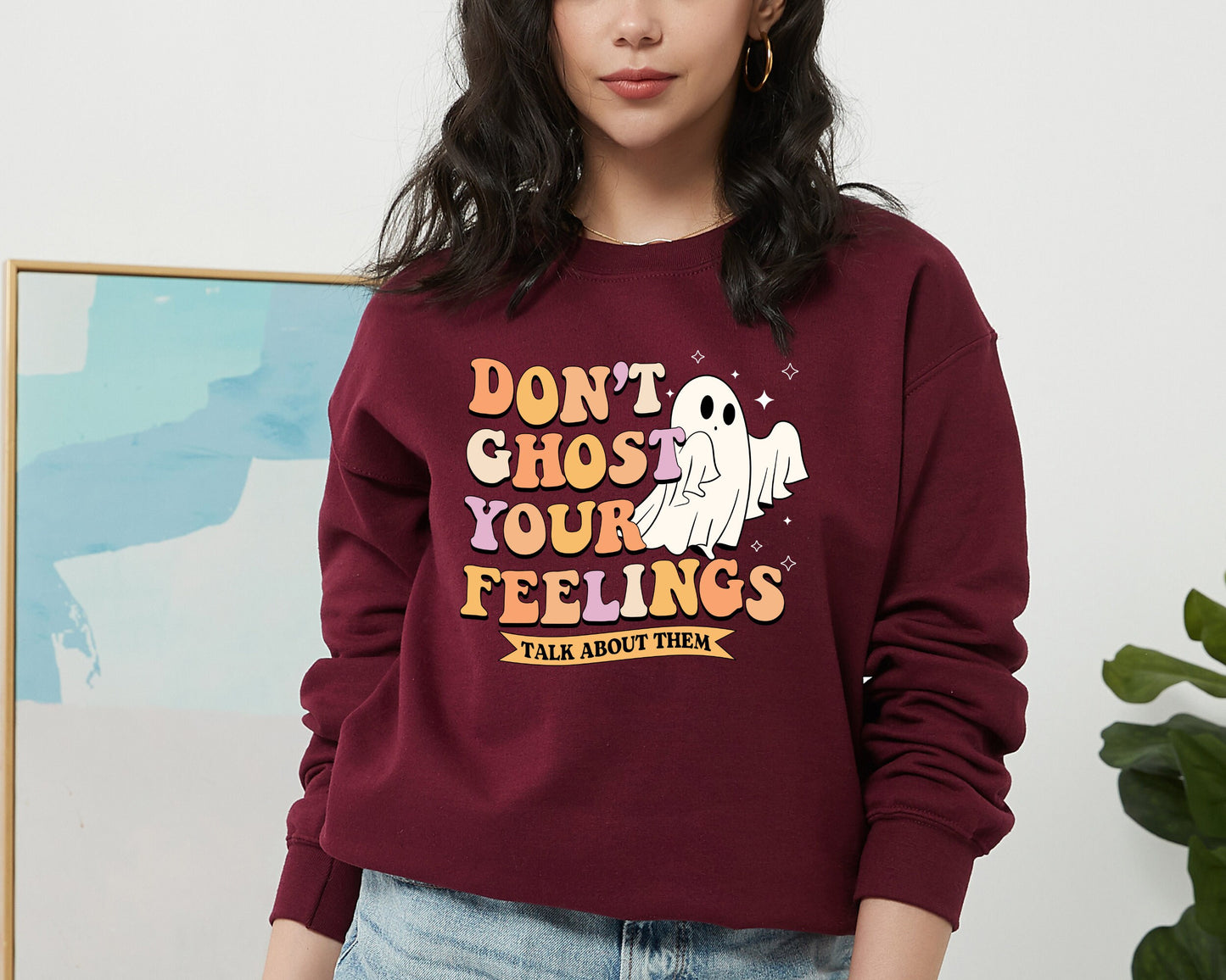 Halloween Mental Health Sweatshirt, Feel Your Feelings Sweater, Halloween Hoodie, Trendy Halloween Ghost Sweater, Mental Health Awareness