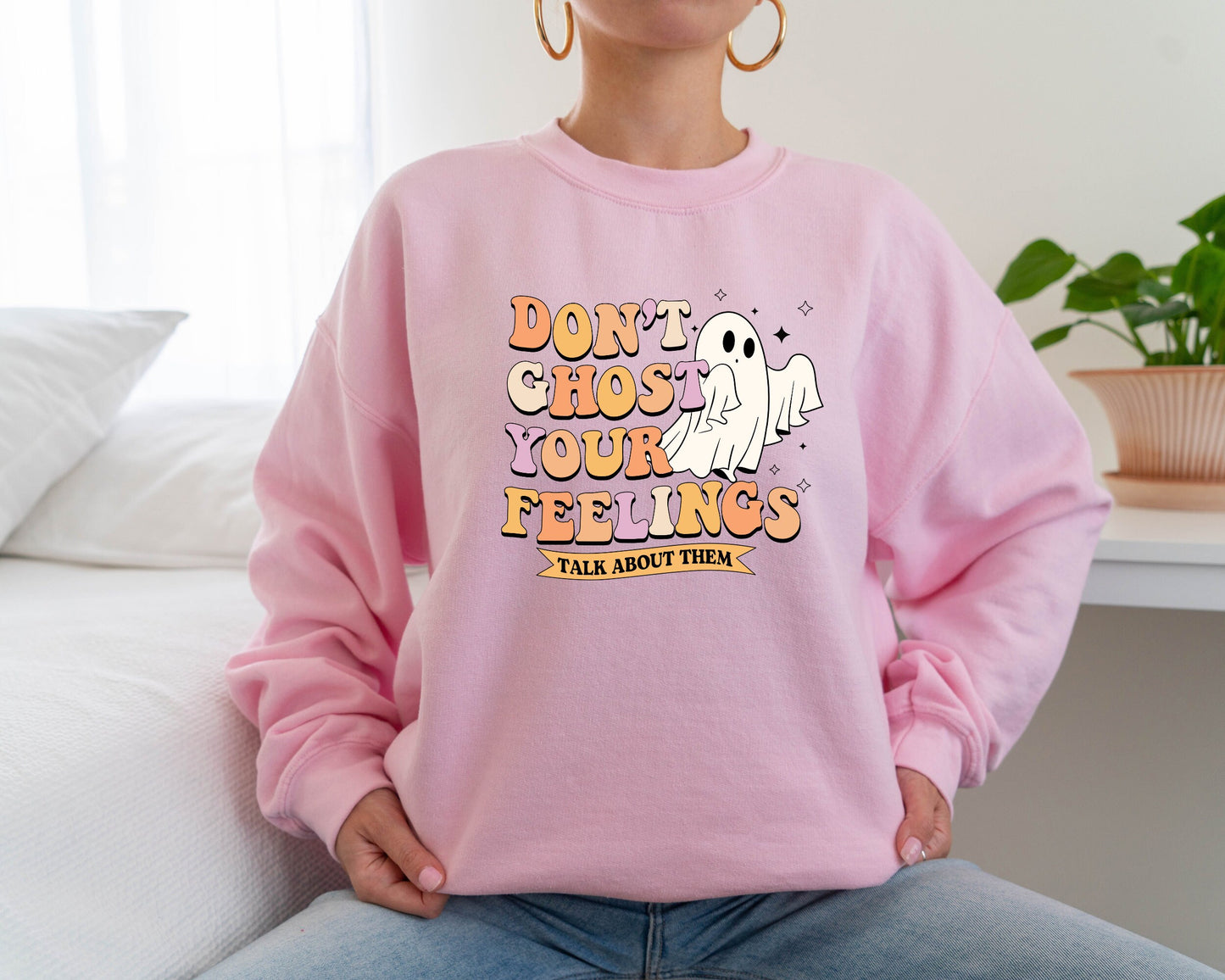 Halloween Mental Health Sweatshirt, Feel Your Feelings Sweater, Halloween Hoodie, Trendy Halloween Ghost Sweater, Mental Health Awareness
