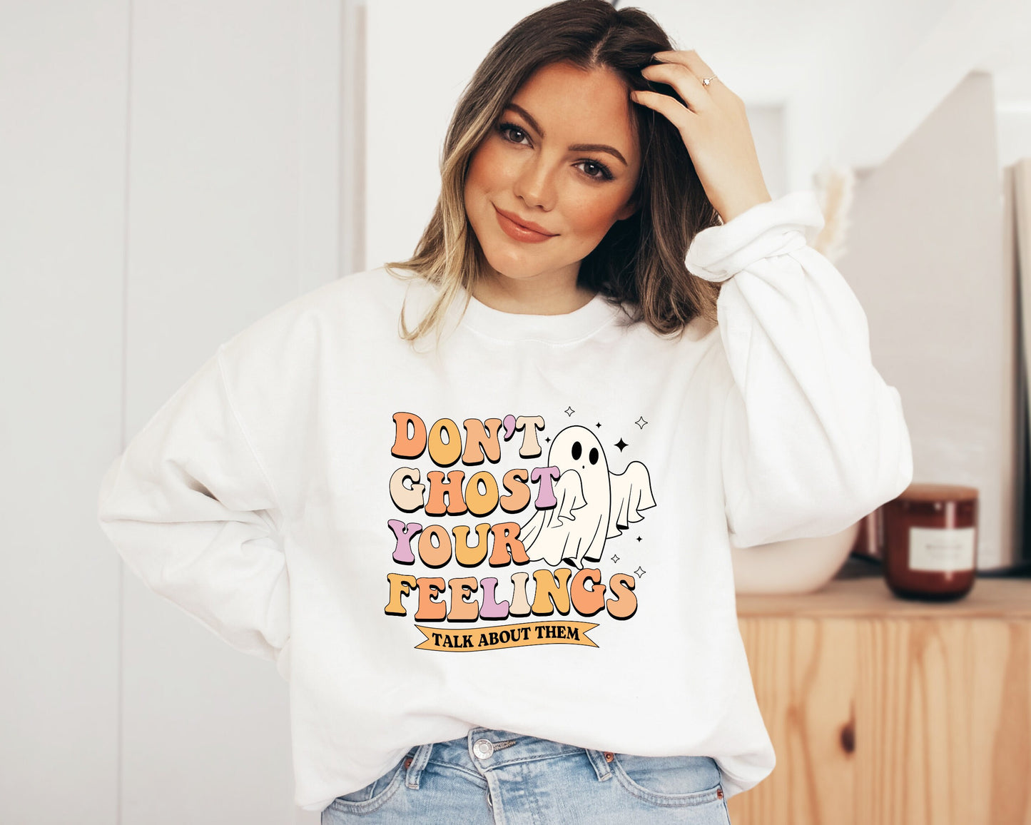 Halloween Mental Health Sweatshirt, Feel Your Feelings Sweater, Halloween Hoodie, Trendy Halloween Ghost Sweater, Mental Health Awareness