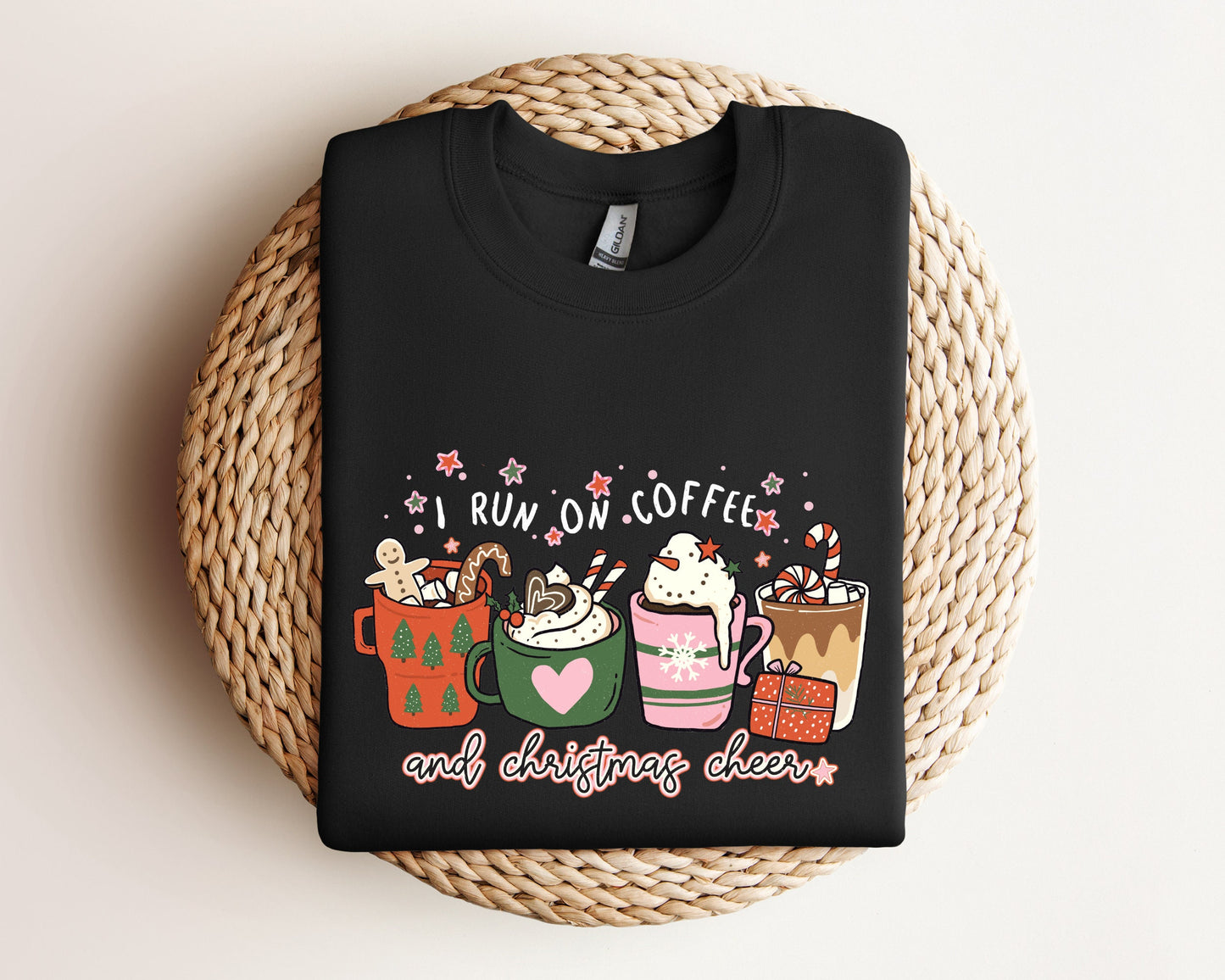 I Run on Coffee and Christmas Cheer Sweatshirt, Coffee Christmas Sweater, Christmas Coffee Hoodie, Holiday Apparel, Funny Christmas Sweater
