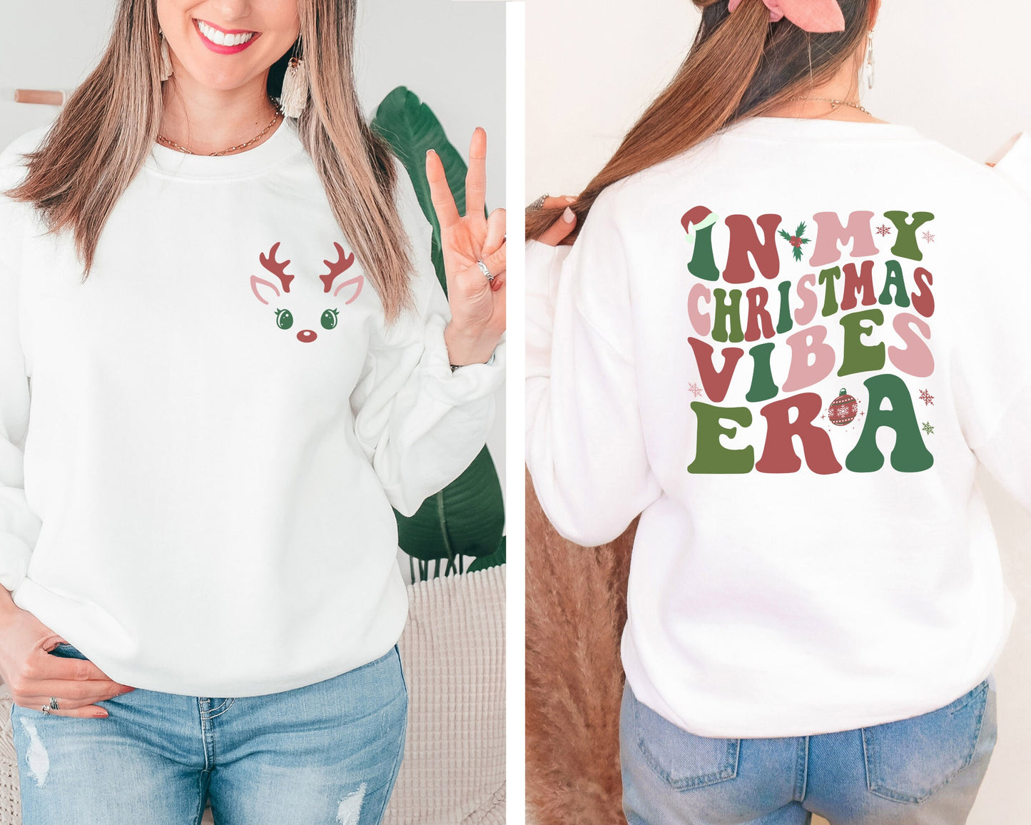 In My Christmas Vibes Era Sweatshirt, Retro Front Back In My Christmas Era Hoodie, Retro Holiday Sweater For Women, Ugly Christmas Sweater