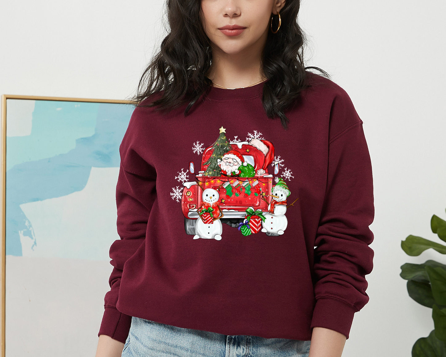 Christmas Sweatshirt for Women, Christmas Truck Hoodie, Christmas Sweater, Cute Christmas Hoodie, Christmas Santa Sweatshirt, Merry Crewneck