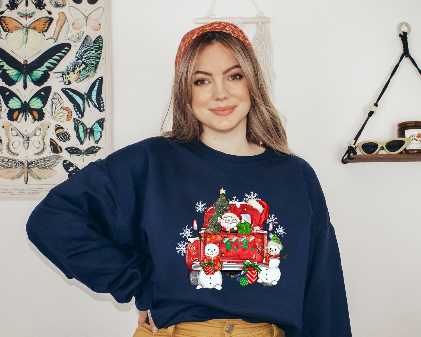 Christmas Sweatshirt for Women, Christmas Truck Hoodie, Christmas Sweater, Cute Christmas Hoodie, Christmas Santa Sweatshirt, Merry Crewneck