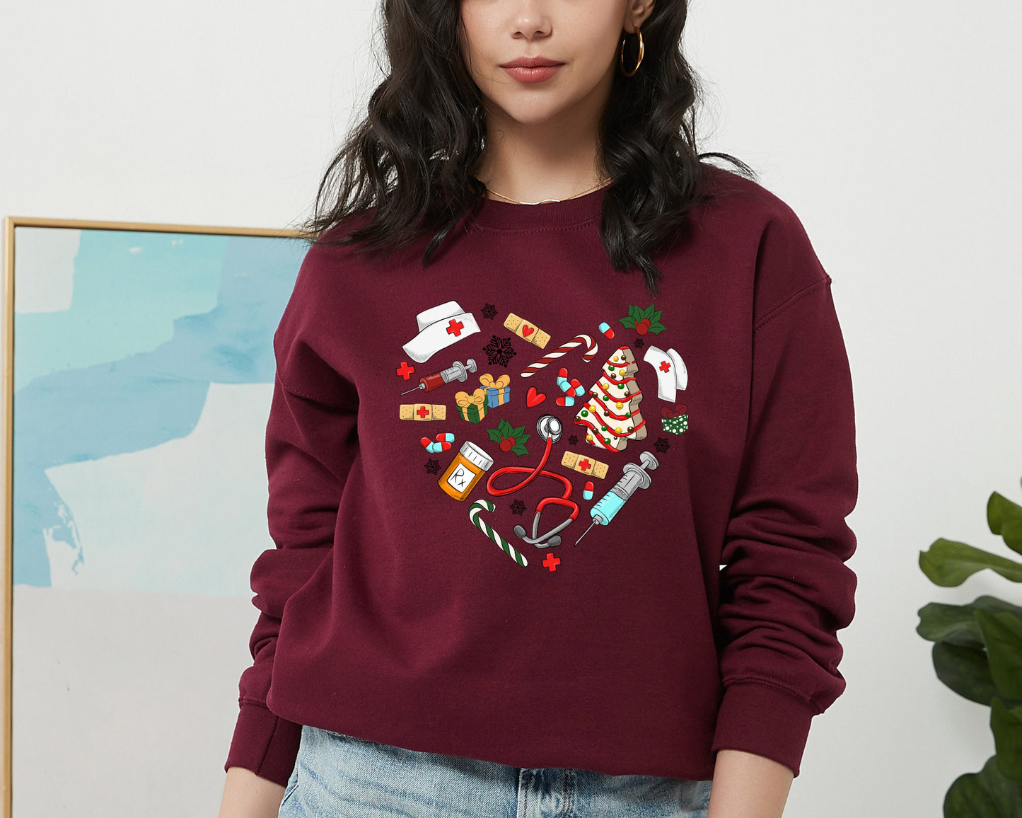 Heart Nurse Christmas Sweatshirt, Christmas Nurse Sweater, Merry Christmas Sweatshirt, Nurse Stethoscope Sweatshirt, Christmas Sweatshirt
