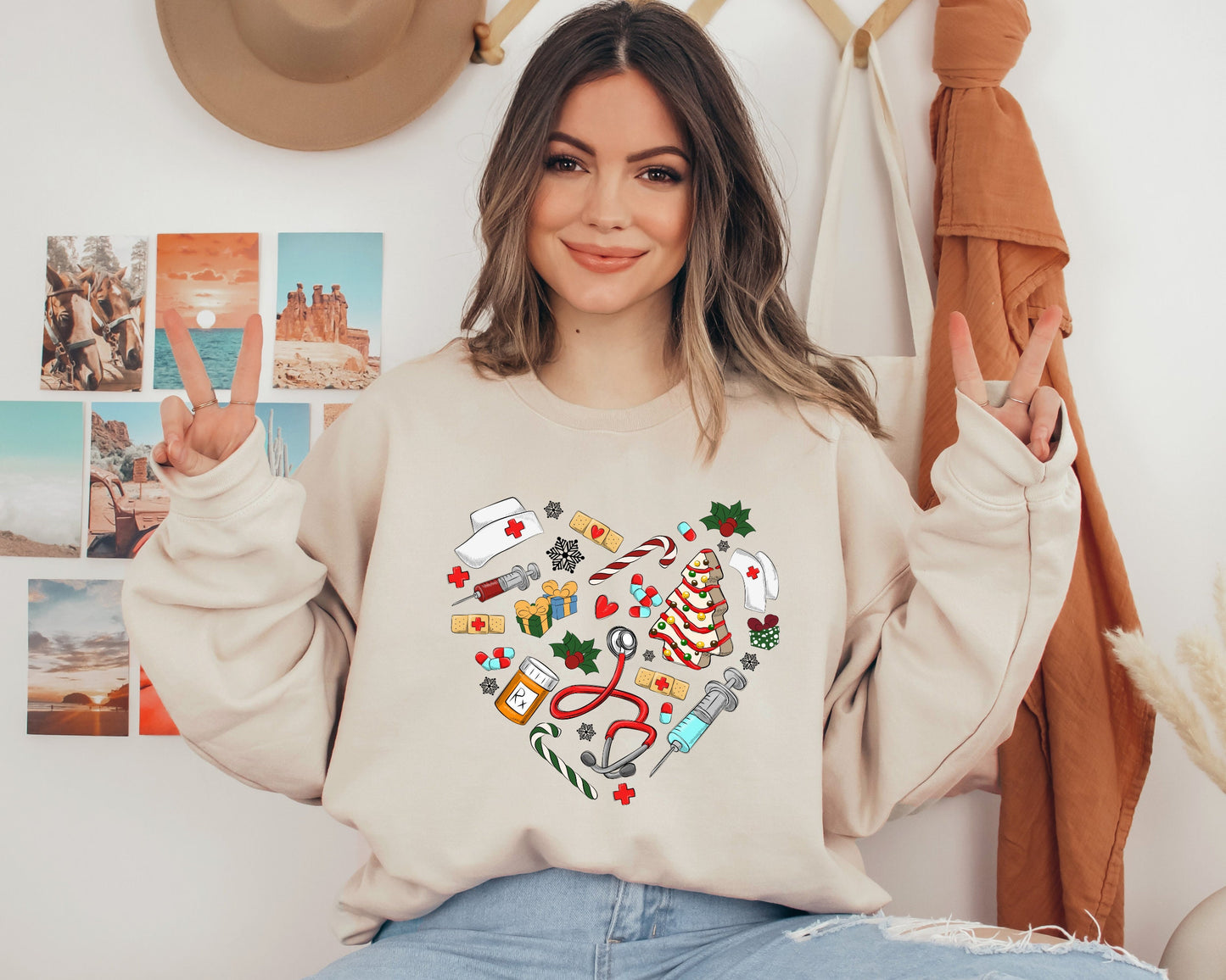 Heart Nurse Christmas Sweatshirt, Christmas Nurse Sweater, Merry Christmas Sweatshirt, Nurse Stethoscope Sweatshirt, Christmas Sweatshirt