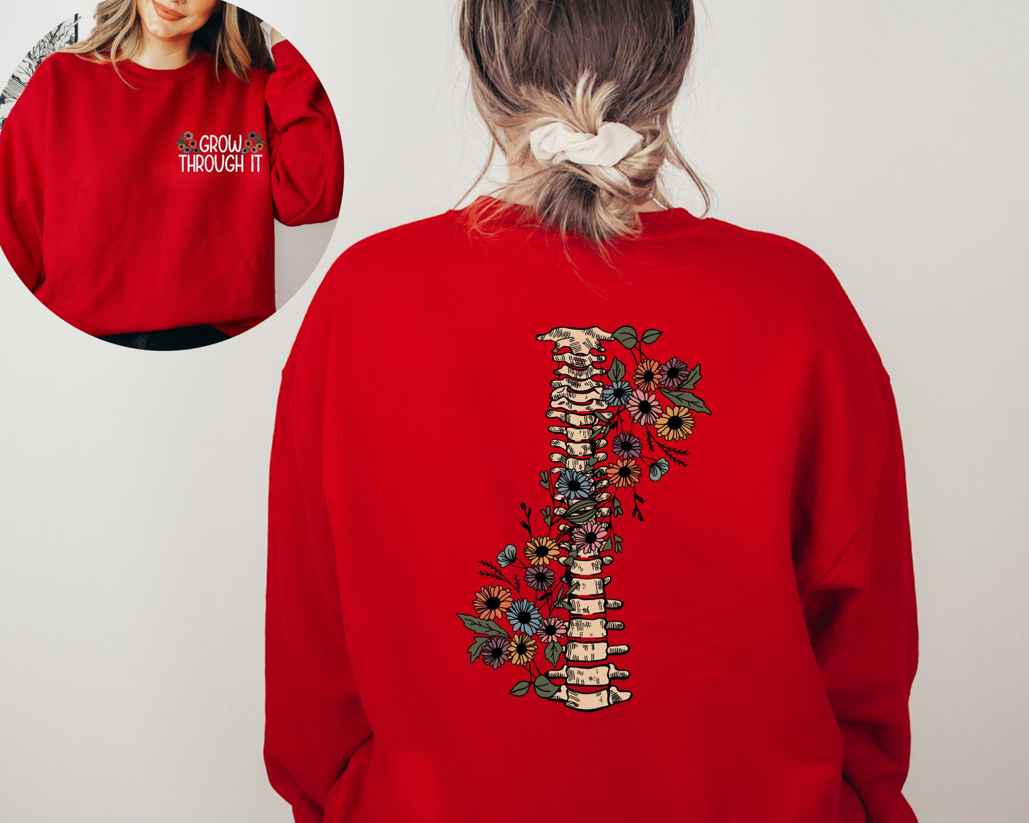 Grow Through It Sweatshirt, Floral Spine Hoodie, Motivational Sweatshirts, Positive Saying Sweatshirts, Mental Health Warrior Sweatshirt