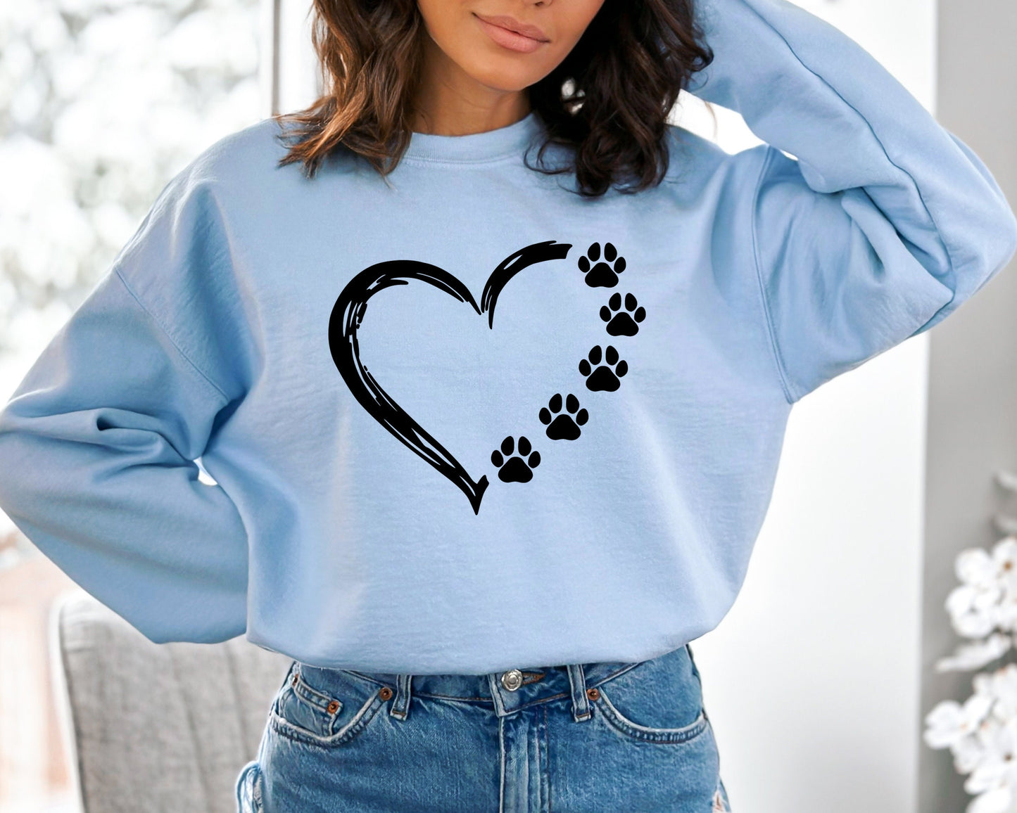 Paw Heart Sweatshirt, Dog Lover Crewneck, Dog Hoodie, Dog Cat Mom Sweater, Graphic Sweatshirt, Gift For Best Friends, Daily Sweater