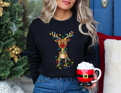Reindeer Christmas Long Sleeve, Christmas Lights Sweatshirt, Christmas Family Sweatshirt, Merry Christmas Deer Sweater, Xmas Antler Sweater