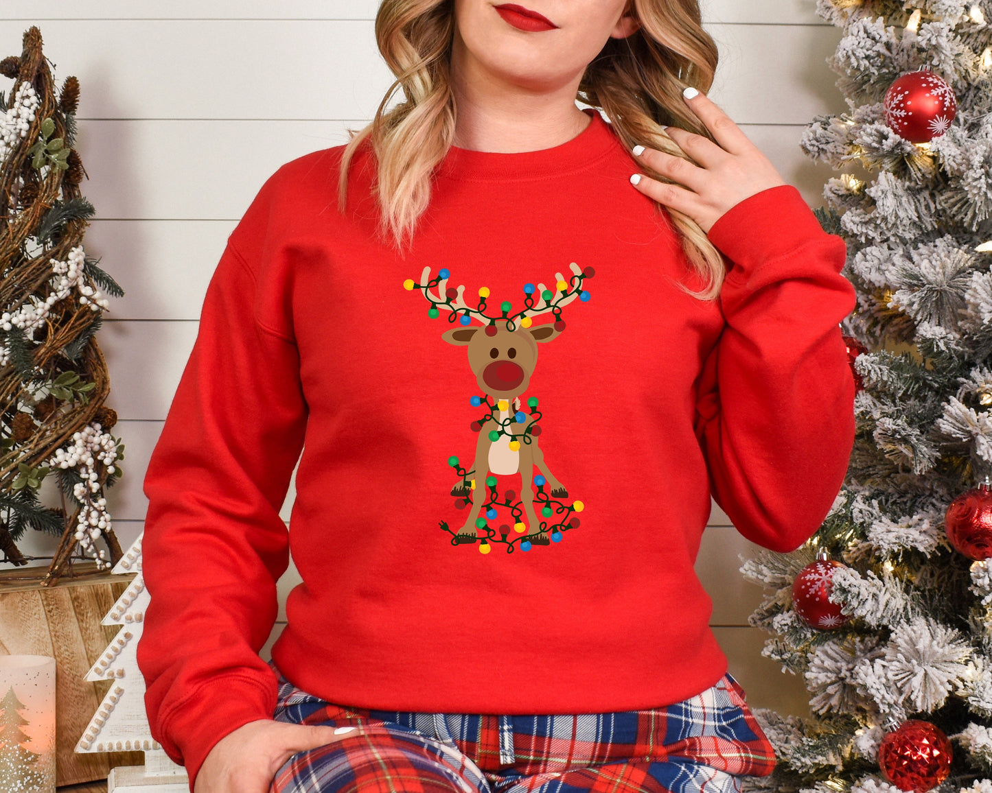 Reindeer Christmas Long Sleeve, Christmas Lights Sweatshirt, Christmas Family Sweatshirt, Merry Christmas Deer Sweater, Xmas Antler Sweater