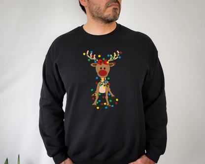 Reindeer Christmas Sweatshirt, Christmas Family Sweatshirt, Christmas Lights Sweatshirt, Merry Christmas Hoodie, Christmas Antler Shirt