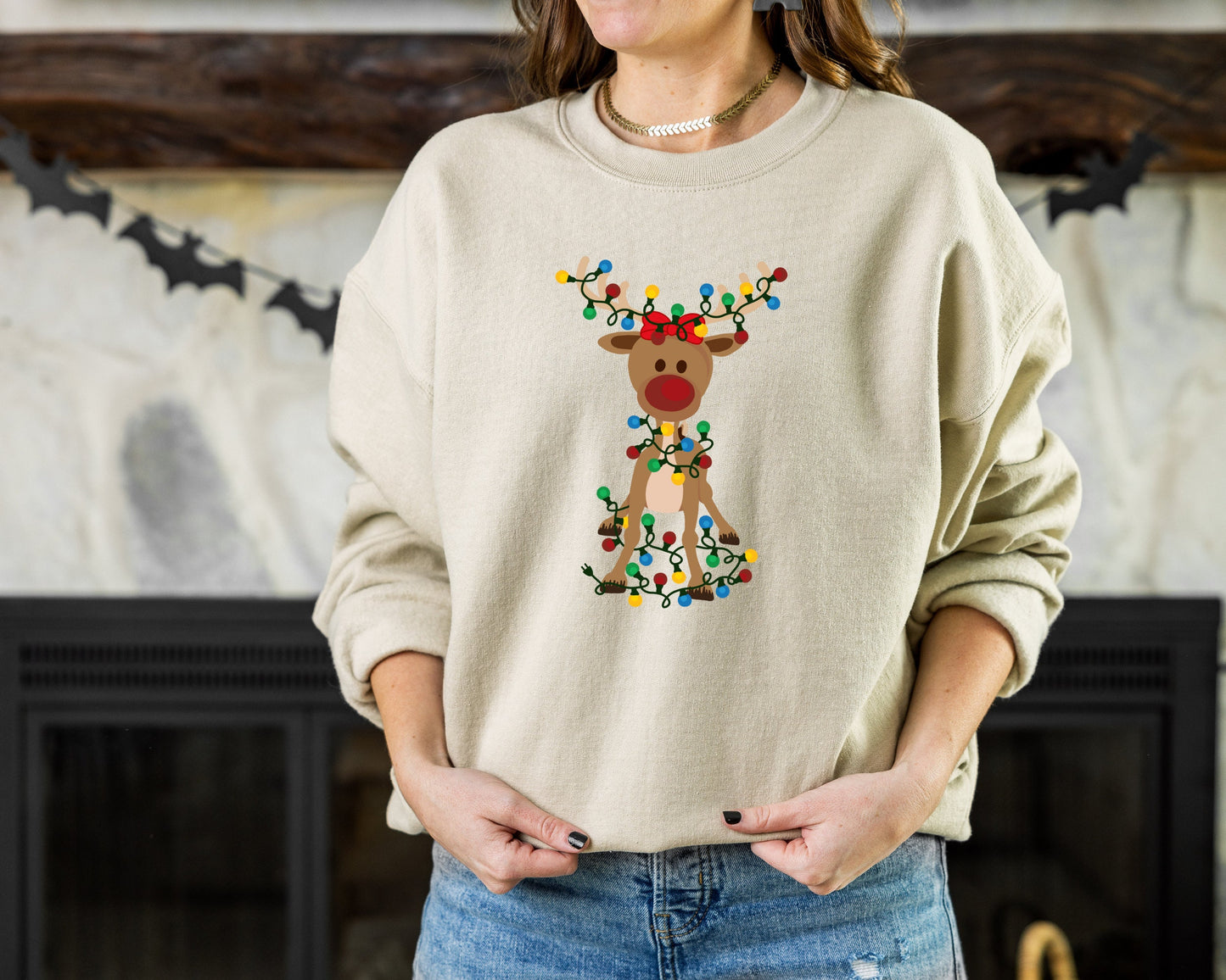 Reindeer Christmas Sweatshirt, Christmas Family Sweatshirt, Christmas Lights Sweatshirt, Merry Christmas Hoodie, Christmas Antler Shirt