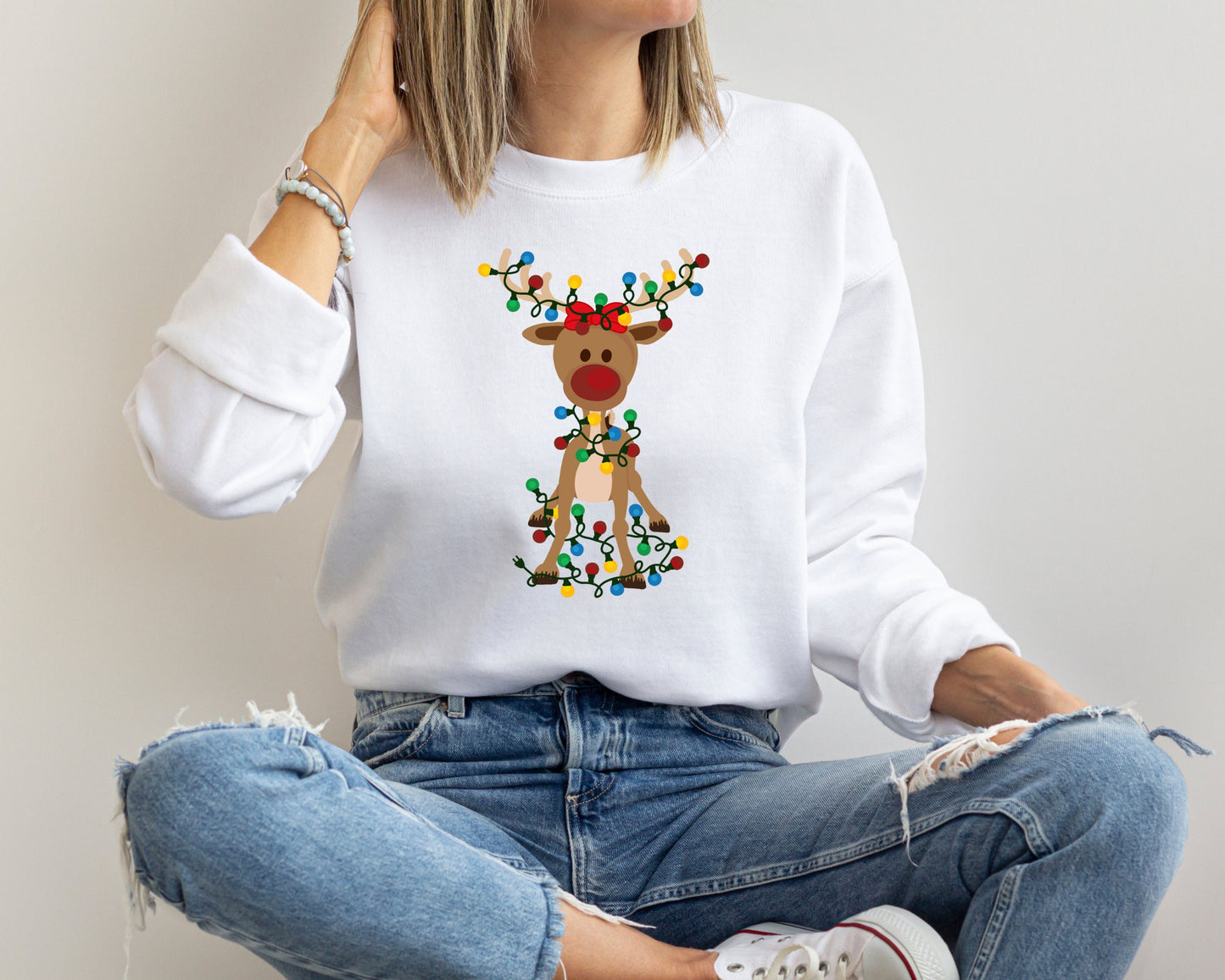 Reindeer Christmas Sweatshirt, Christmas Family Sweatshirt, Christmas Lights Sweatshirt, Merry Christmas Hoodie, Christmas Antler Shirt