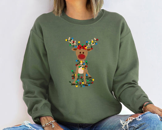 Reindeer Christmas Sweatshirt, Christmas Family Sweatshirt, Christmas Lights Sweatshirt, Merry Christmas Hoodie, Christmas Antler Shirt