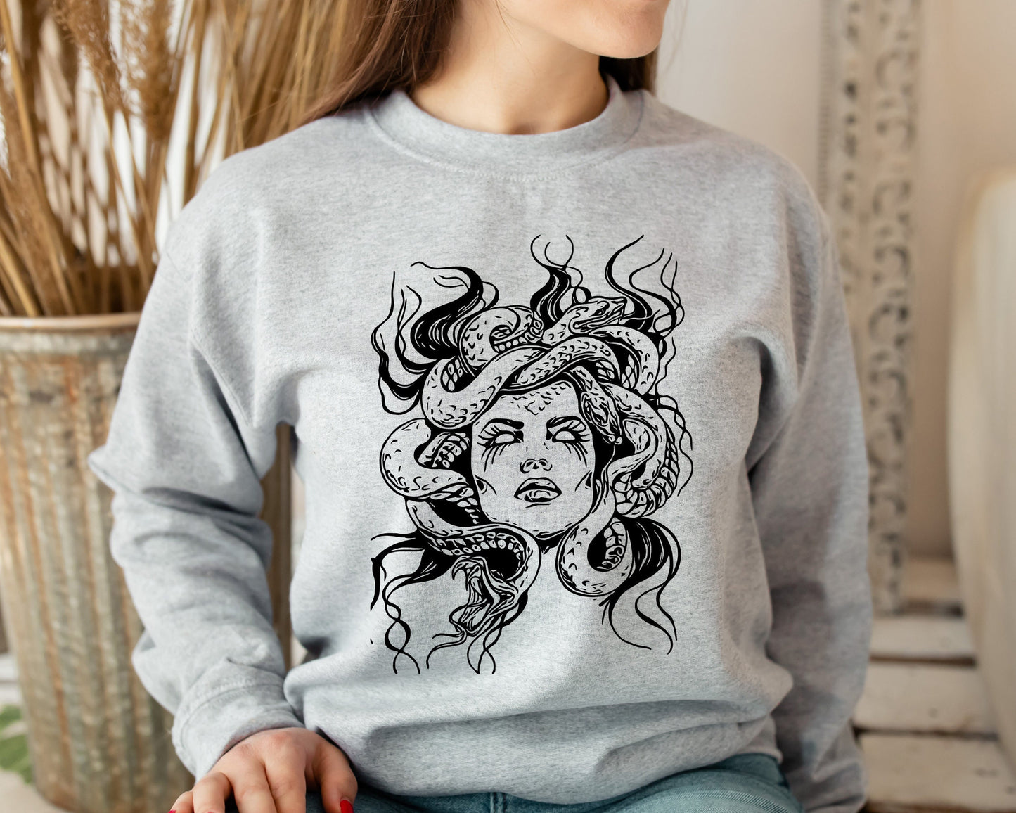Medusa Snake Face Sweatshirt, Goddess Medusa Sweatshirt, Greek Mythology Sweatshirt, Snakes Head Witch Sweater, Witchy Woman Hoodie