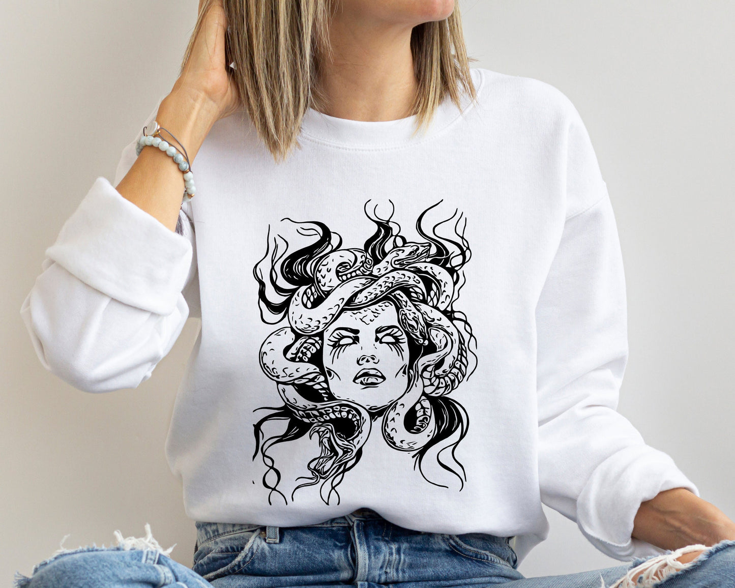 Medusa Snake Face Sweatshirt, Goddess Medusa Sweatshirt, Greek Mythology Sweatshirt, Snakes Head Witch Sweater, Witchy Woman Hoodie