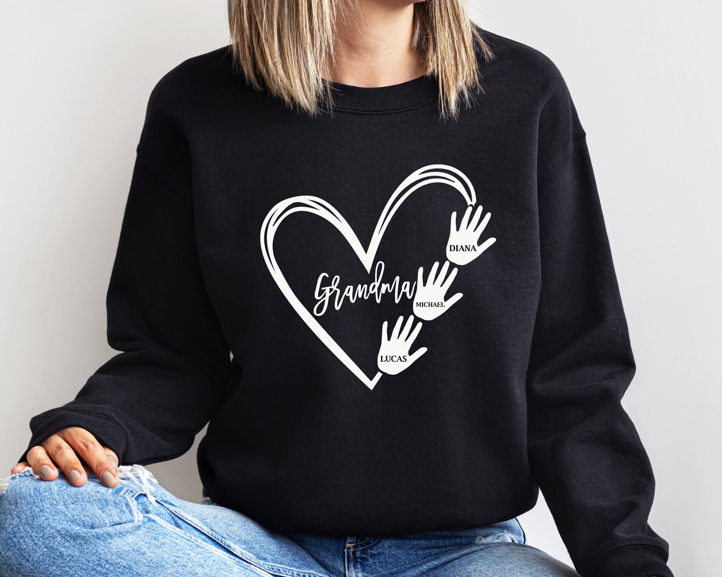 Custom Grandma Sweatshirt, Grandma Heart Sweatshirt, Grandkids Name Sweatshirt, Gift For Grandma, Nana Crewneck Hoodie, Mother's Day Gift