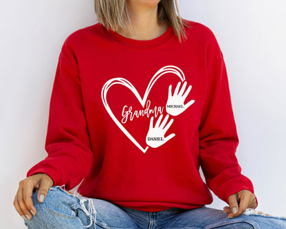 Custom Grandma Sweatshirt, Grandma Heart Sweatshirt, Grandkids Name Sweatshirt, Gift For Grandma, Nana Crewneck Hoodie, Mother's Day Gift