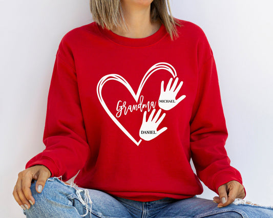 Custom Grandma Sweatshirt, Grandma Heart Sweatshirt, Grandkids Name Sweatshirt, Gift For Grandma, Nana Crewneck Hoodie, Mother's Day Gift