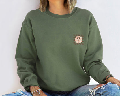 Smiling Flower Sweatshirt, Trendy Smile Face Sweatshirt, Sweatshirt for Women, Happy Face Hoodie, Retro Smile Sweatshirt, Birthday Gift
