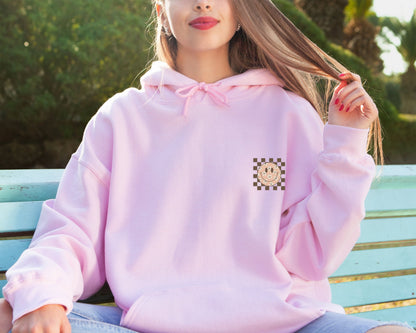 Smiling Flower Sweatshirt, Trendy Smile Face Sweatshirt, Sweatshirt for Women, Happy Face Hoodie, Retro Smile Sweatshirt, Birthday Gift