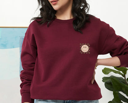 Smiling Flower Sweatshirt, Trendy Smile Face Sweatshirt, Sweatshirt for Women, Happy Face Hoodie, Retro Smile Sweatshirt, Birthday Gift