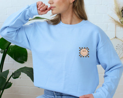 Smiling Flower Sweatshirt, Trendy Smile Face Sweatshirt, Sweatshirt for Women, Happy Face Hoodie, Retro Smile Sweatshirt, Birthday Gift