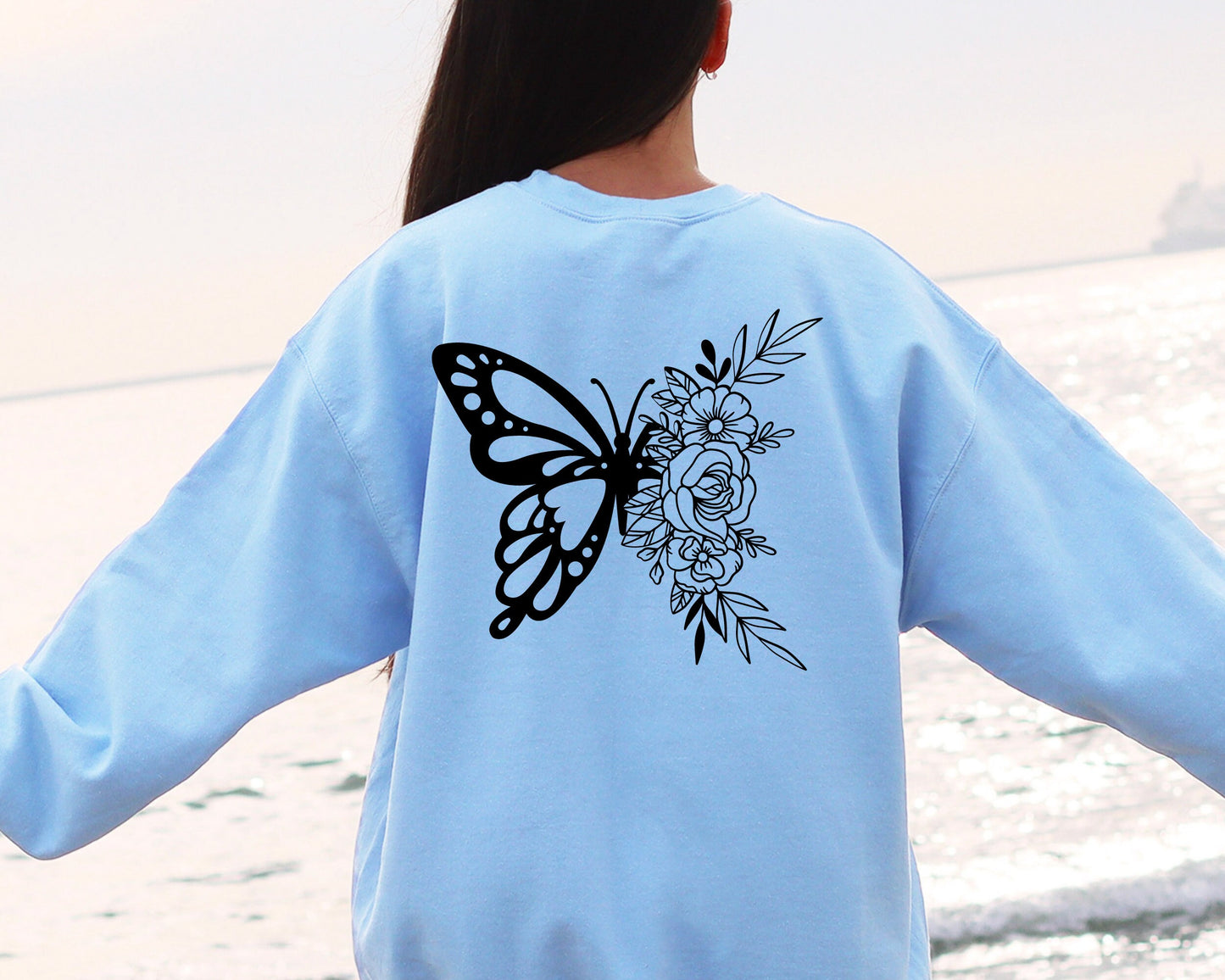 Floral Butterfly Sweatshirt, Butterfly Lover Sweater, Animal Sweatshirt, Animal Lover Gift, Butterfly Graphic Sweatshirt, Butterfly Hoodie