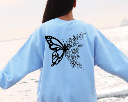 Floral Butterfly Sweatshirt, Butterfly Lover Sweater, Animal Sweatshirt, Animal Lover Gift, Butterfly Graphic Sweatshirt, Butterfly Hoodie