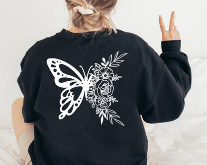 Floral Butterfly Sweatshirt, Butterfly Lover Sweater, Animal Sweatshirt, Animal Lover Gift, Butterfly Graphic Sweatshirt, Butterfly Hoodie