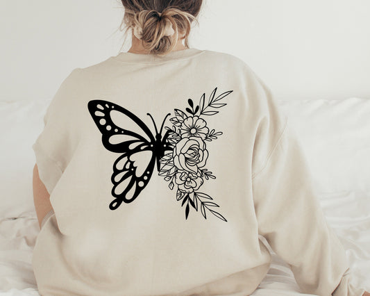 Floral Butterfly Sweatshirt, Butterfly Lover Sweater, Animal Sweatshirt, Animal Lover Gift, Butterfly Graphic Sweatshirt, Butterfly Hoodie