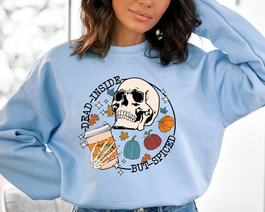 Dead Inside But Spiced Sweatshirt, Dead inside Halloween Hoodie, Womens Skeleton Halloween Sweater, Funny Halloween Hoodie, Pumpkin Sweater