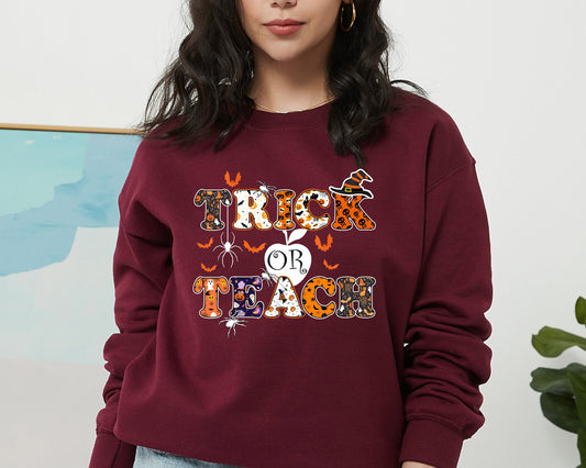 Trick Or Teach Sweatshirt, Halloween Teacher Hoodie, Funny Halloween Sweater, Halloween Teacher Sweatshirt, Kindergarten Teacher Shirt Gift