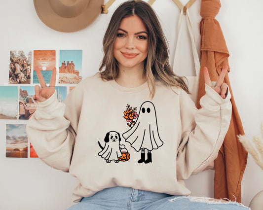 Ghost Dog Halloween Sweatshirt, Halloween Dog Sweatshirt, Spooky Ghost Witch Sweater, Funny Halloween Party Costume, Halloween Gift Sweater