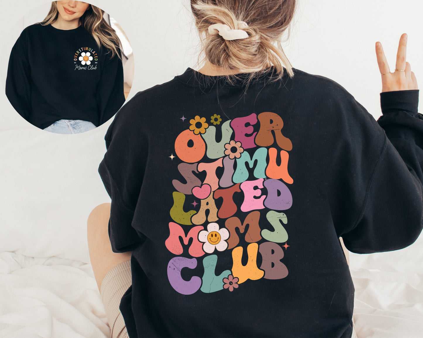 Retro Overstimulated Moms Club Back and Front Sweatshirt, Gift for Mom Sweatshirt, Funny Sweatshirt, Overstimulated Moms Club Sweatshirt