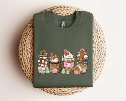 Gingerbread Christmas Coffee Sweatshirt, Christmas Coffee Sweater, Halloween Holiday Hoodie, Xmas Sweatshirt, Coffee Lover Gift Crewneck