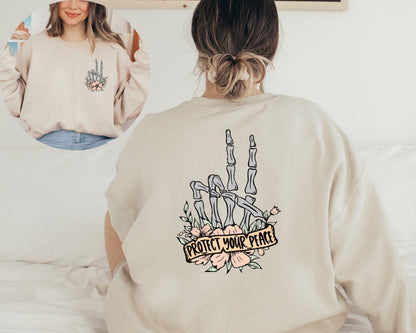 Protect Your Peace Sweatshirt, Flower Skull Sweater, Skeleton Hand Hoodie, Motivational Sweatshirt, Dead Inside Sweater, Positive Crewneck