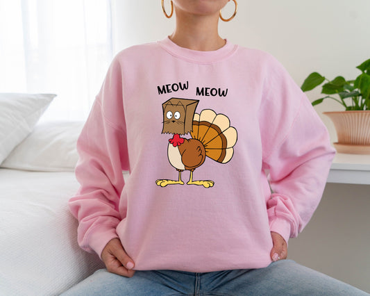 Meow Meow Funny Turkey Thanksgiving Sweatshirt, Thanksgiving Turkey Sweater, Family Thanksgiving Hoodie, Thanksgiving Hoodie, Autumn Sweater