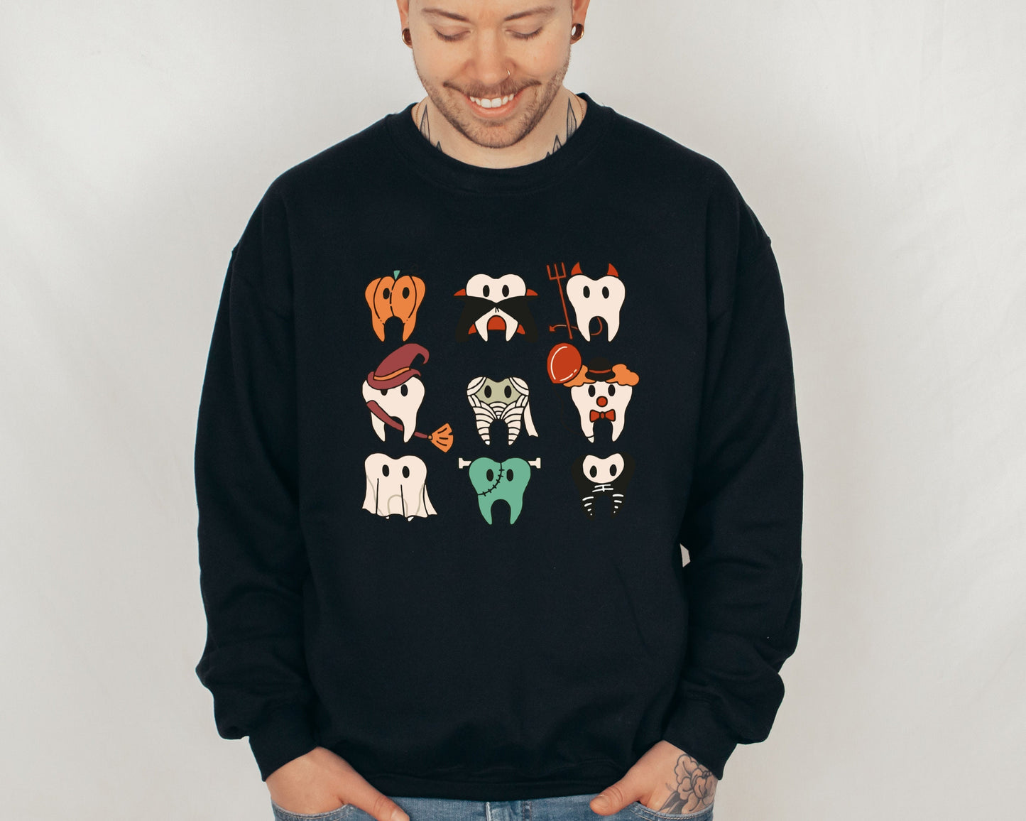 Funny Halloween Teeth Sweatshirt, Spooky Halloween Dentist Sweater, Dental Squad Hoodie, Trick or Teeth Sweater, Pumpkin Ghost Crewneck