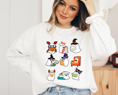 Ghost Reading Sweatshirt, Teacher Halloween Hoodie, Librarian Sweater, Book Lover Hoodie, Reading Sweatshirt, Halloween School Crewneck