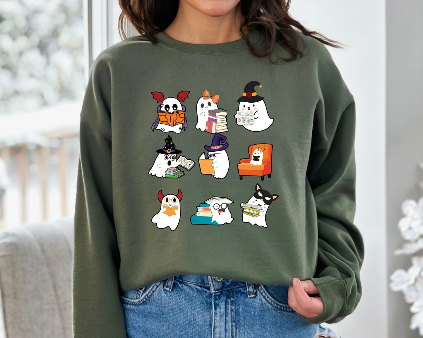Ghost Reading Sweatshirt, Teacher Halloween Hoodie, Librarian Sweater, Book Lover Hoodie, Reading Sweatshirt, Halloween School Crewneck