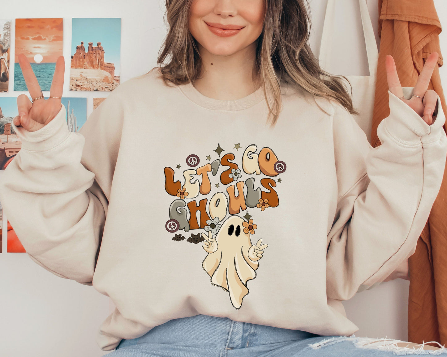 Lets Go Ghouls Sweatshirt, Vintage Halloween Sweater, Ghost Sweatshirt, Fall Sweater, Vintage Ghost Hoodie, Halloween Crewneck, Ghost Hoodie