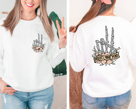 Protect Your Peace Sweatshirt, Flower Skull Sweater, Skeleton Hand Hoodie, Motivational Sweatshirt, Dead Inside Sweater, Positive Crewneck