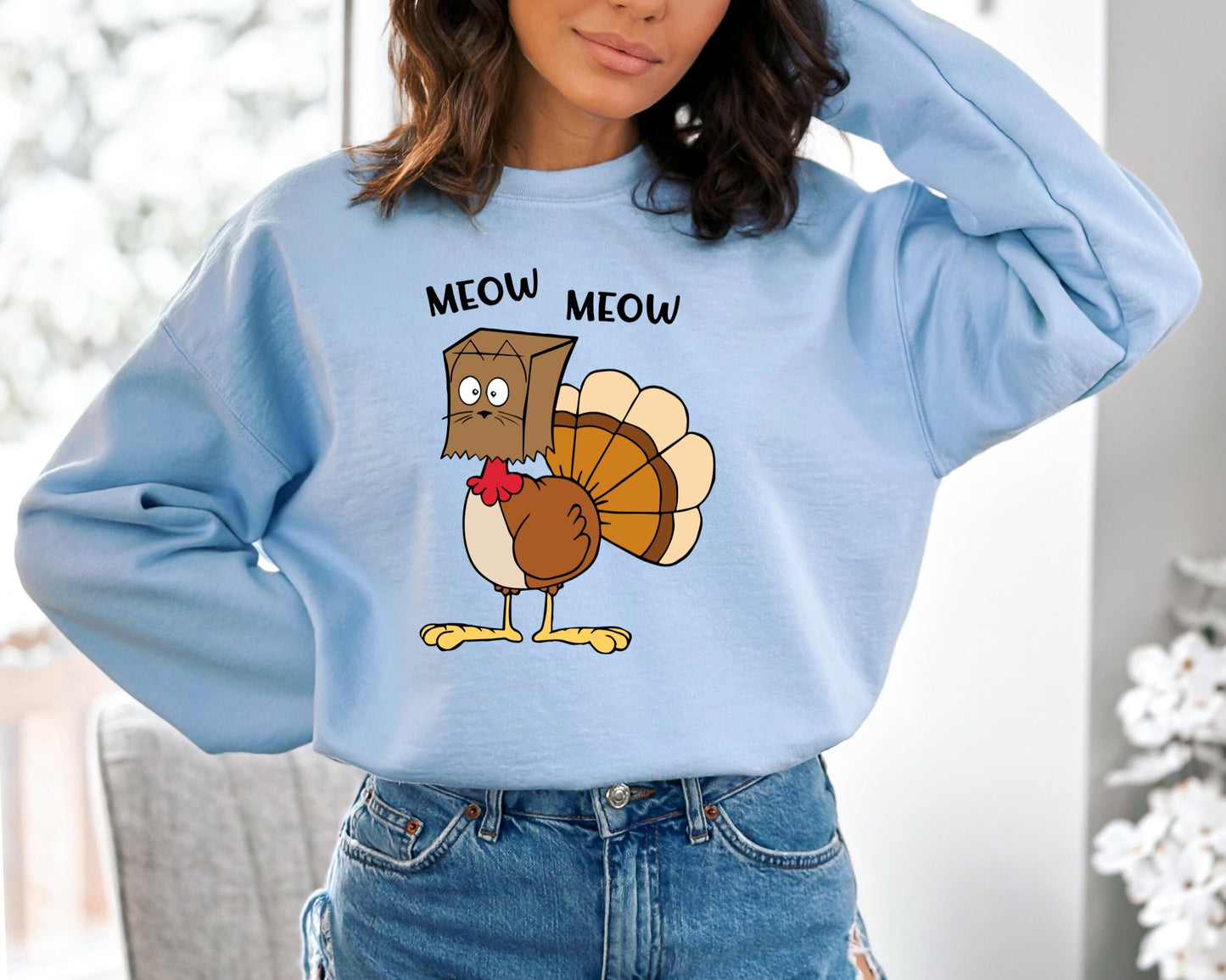 Meow Meow Funny Turkey Thanksgiving Sweatshirt, Thanksgiving Turkey Sweater, Family Thanksgiving Hoodie, Thanksgiving Hoodie, Autumn Sweater
