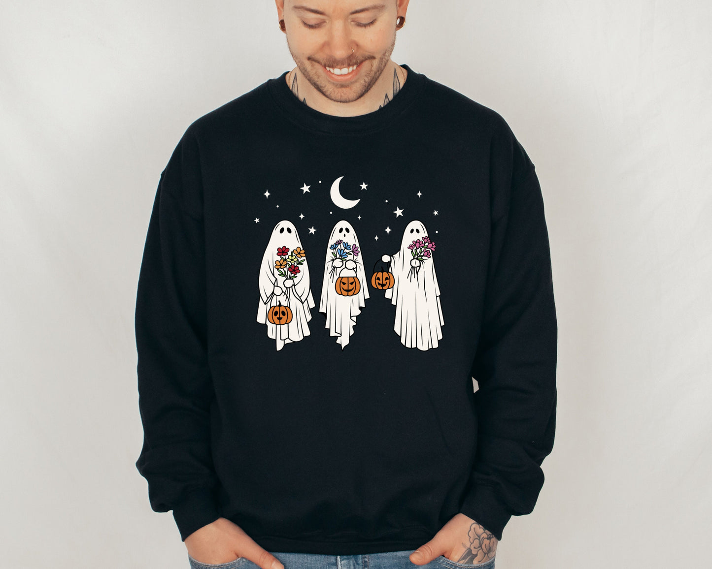 Floral Ghost Sweatshirt, Halloween Ghost Sweater, Floral Ghost Hoodie, Funny Halloween Crewneck, 2023 Happy Halloween, Spooky Season Sweater