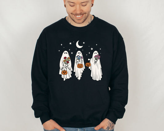 Floral Ghost Sweatshirt, Halloween Ghost Sweater, Floral Ghost Hoodie, Funny Halloween Crewneck, 2023 Happy Halloween, Spooky Season Sweater