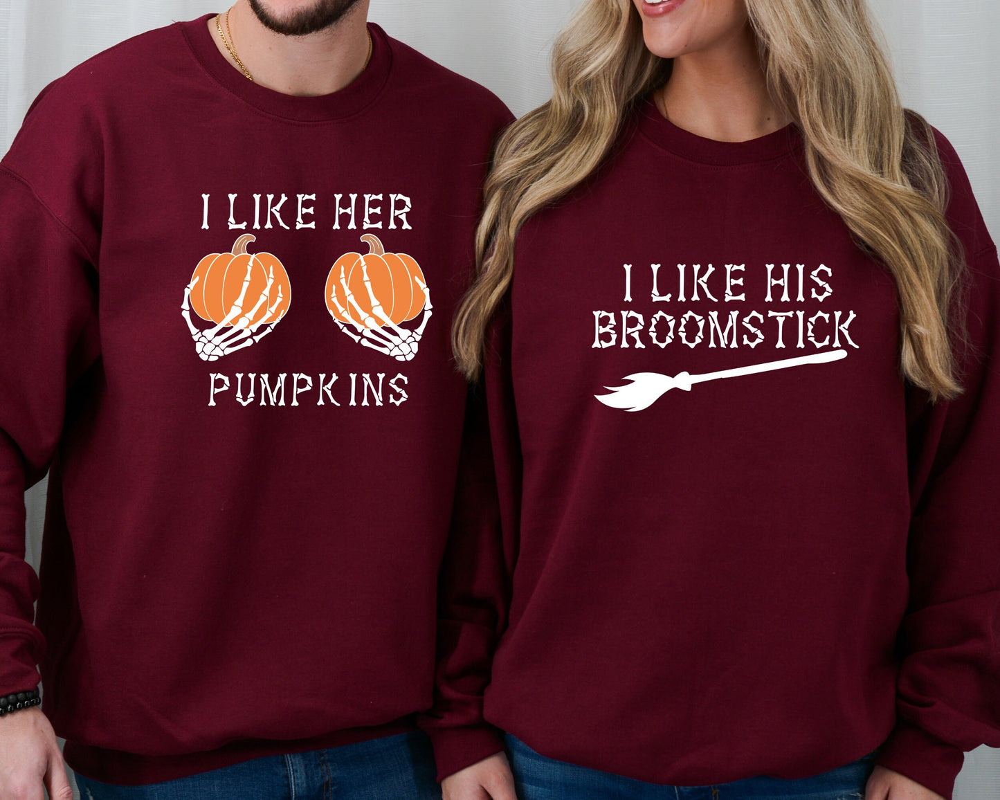 Couples Halloween Sweatshirt, Trick or Treating Parents Matching Hoodie, Halloween Party Sweater, Halloween Sweatshirt Broomsticks Pumpkins
