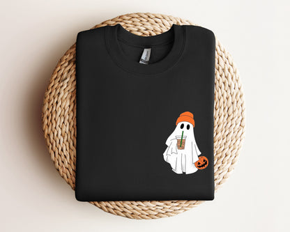 Cute Ghost Drinking Coffee Sweatshirt, Ghost Ice Coffee Hoodie, Spooky Season, Fall Coffee Lover Hoodie, Halloween Party Hoodie, Fall Hoodie